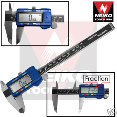 6" DIGITAL CALIPER STAINLESS LCD SCREEN SAE METRIC FRACTIONAL DISPLAY NEIKO USA 6" DIGITAL CALIPER STAINLESS LCD SCREEN SAE METRIC FRACTIONAL DISPLAY NEIKO USA