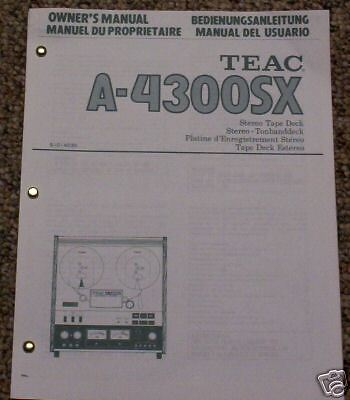 Teac A 4300SX Reel to Reel Owners Manual FREE SHIP  