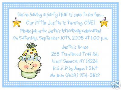 SO CUTE BABY BOY 1ST FIRST BIRTHDAY PARTY INVITATIONS  