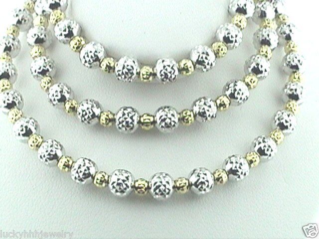 18K 2 tone GOLD BEAD NECKLACE CHAIN DIAMOND CUT 21.6 gr  