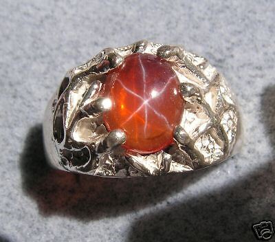 MENS BIG ORANGE LINDE STAR SAPPHIRE CREATED S/S RING  