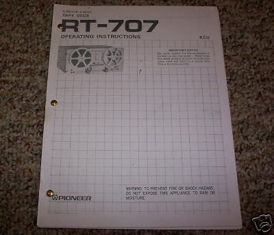 Pioneer RT 707 Reel to Reel Owners Manual FREE SHIP  