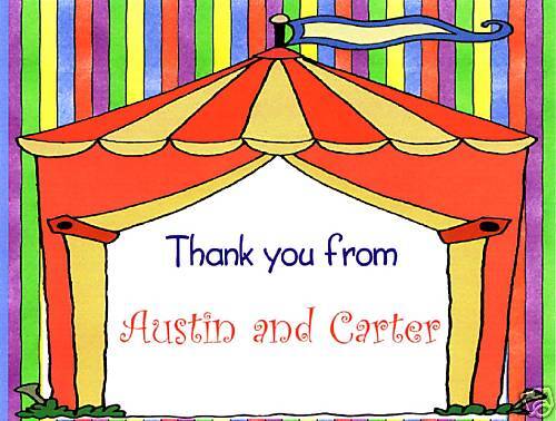 Personalized Circus Tent/ Carnival Thank you note cards  