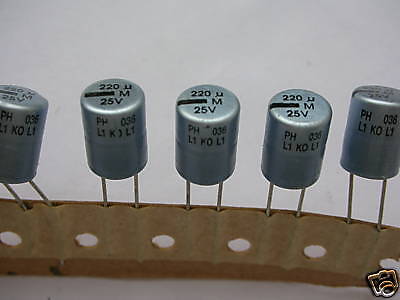 20PCS, PHILIPS CAPACITOR 220UF 25V 20% KO ELCO NEW 8X12  