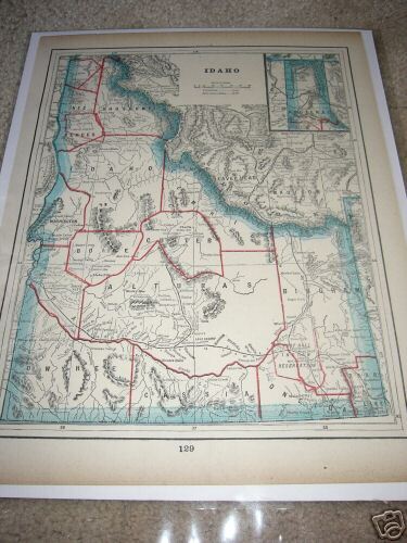 IDAHO 1893 Antique color antique map INDIAN RES  