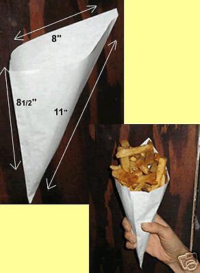 3000 LARGE White Paper fry Cones for frites and fries  