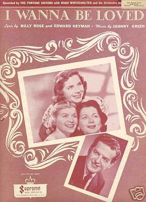 Wanna Be Loved 1934 Sheet Music Fontane Sisters