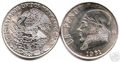 GEM 81 MEXICO PESO w HERO OF REVOLUTION/SNAKE GRAB IT  