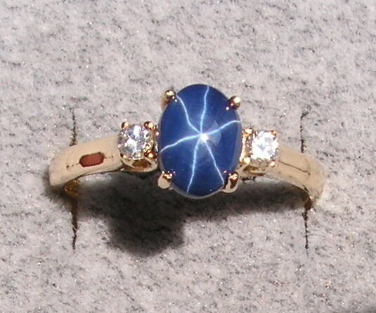 LINDE LINDY CORNFLOWER BLUE STAR SAPPHIRE CREATED RING  