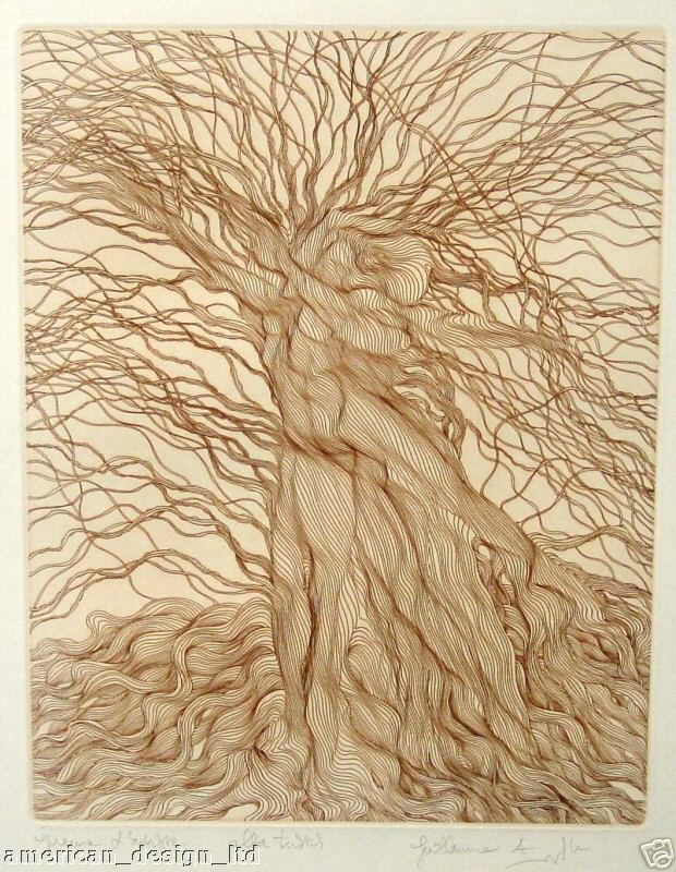 Azoulay Alba Tristis Original Art Etching Hand Signed Artwork Tree 