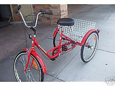 Wheel Adult Bike Tricycle Bicycle 6 Speed 24 Wheels Gomier Red 