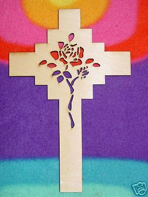 UNFINISHED ROSE CUT WOOD CROSS CROSSES 11 x8  