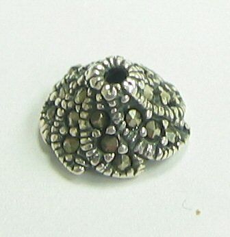 2x STERLING SILVER MARCASITE FLOWER Bead Cap 10.4mm  