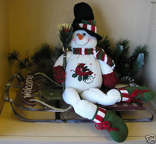 SNOWMAN SOFT AND BENDABLE WITH BROOM AND BLACK HAT  