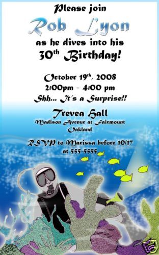 Custom Scuba Dive Diver Birthday Party Invitations  