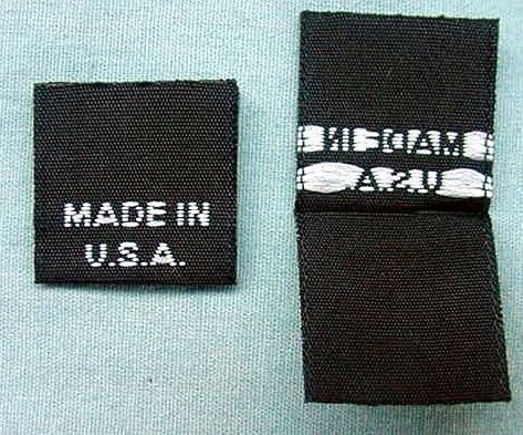 100 WOVEN CLOTHING LABELS, SIZE TAGS MADE IN U.S.A.  