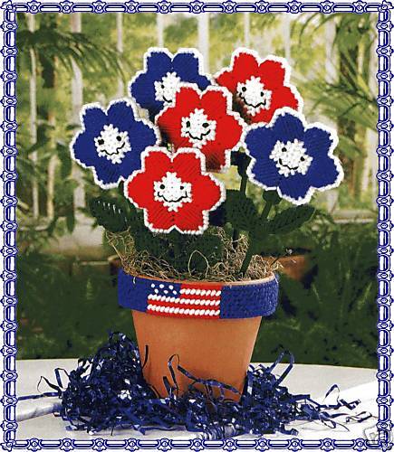 USA FLOWER~POT plastic canvas PATTERN  