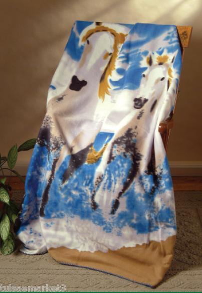 New Horses on the Beach Fleece Throw Blanket 48 x 63  