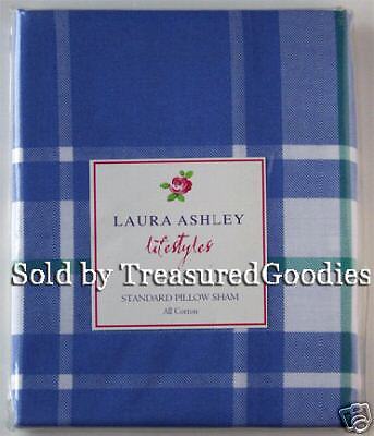 Laura Ashley SUMMER HAVEN STD PILLOW SHAM Blue Plaid  