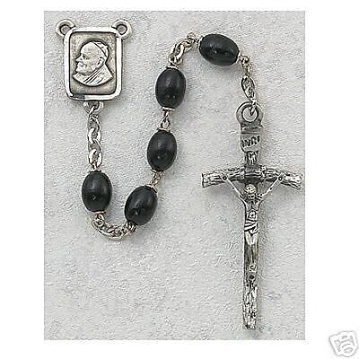 Black Wood Bead Papal Rosary w/ Pewter Crucifix #941DF  