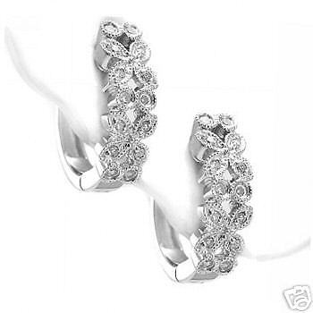 DIAMOND FLORAL HUGGIE HOOP EARRINGS 14K WHITE GOLD  