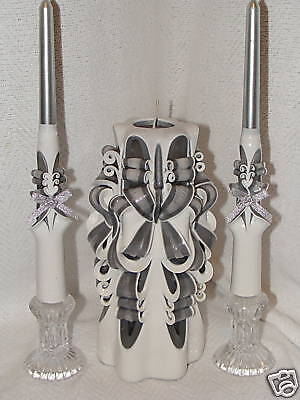 HANDCARVED SILVER 25TH ANNIVERSARY WEDDING CANDLE UNITY  
