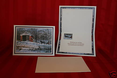 NIB Covered Bridge Holiday Cards, Luke Buck Linen Card  