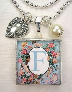 MONOGRAM INITIAL LETTER ~ F RVSBL HEART CHARM NECKLACE  