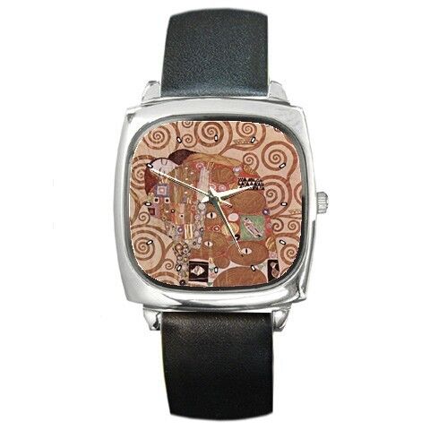 Gustav Klimt Fulfillment Square Metal Watch Leather  