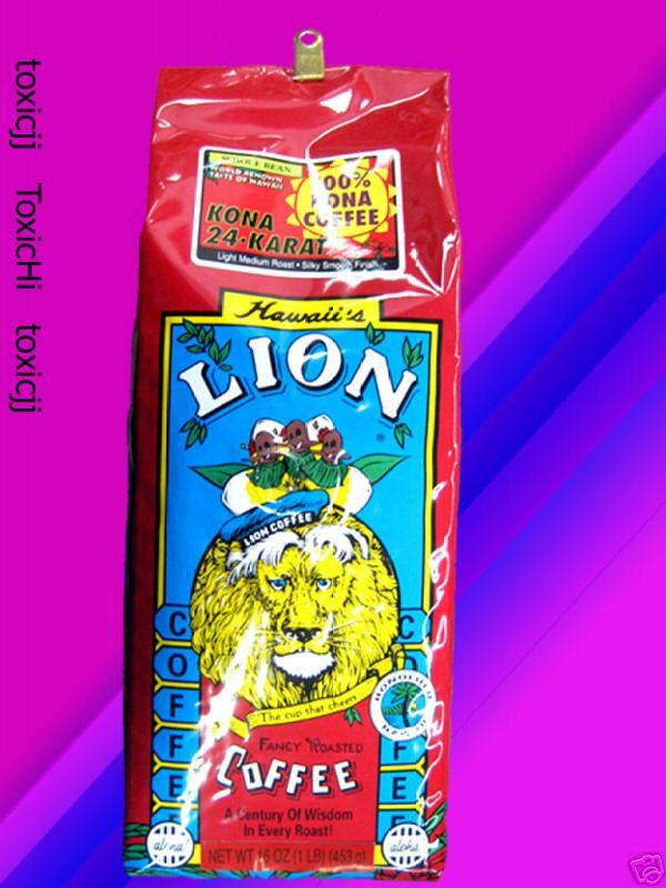 Lion 24 karat 100% KONA COFFEE Hawaii whole bean 16oz  