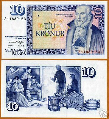 Iceland, 10 Kronur, Law 29 March 1961, P 48, UNC  