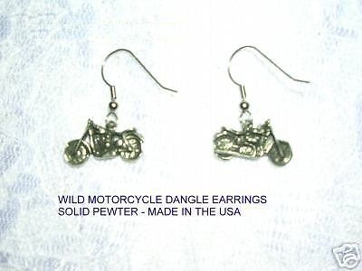 PEWTER MOTORCYCLE PIERCED EARRINGS EASY RIDER JEWELRY  