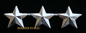 3 THREE STAR MAJOR GENERAL US MARINES COLLAR ONE PIN