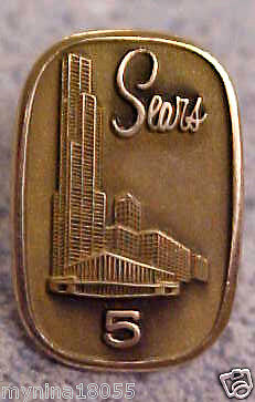 Vintage  Tower "Brass 5 Year Service Pin"  