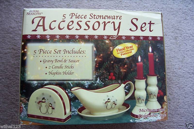 Royal Seasons Stoneware Snowman 5 Piece Accessory Set  
